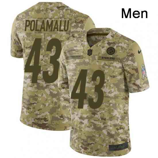 Mens Nike Pittsburgh Steelers 43 Troy Polamalu Limited Camo 2018 Salute to Service NFL Jersey